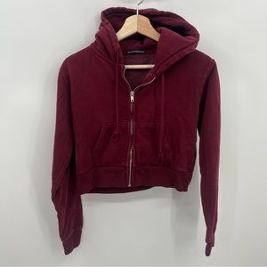 Brandy Melville Zip Front Crop Hooded Sweatshirt